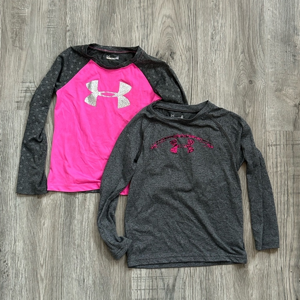 Under Armour Girls Long‎ Sleeve Tees - Pink and Gray Sz Y5
